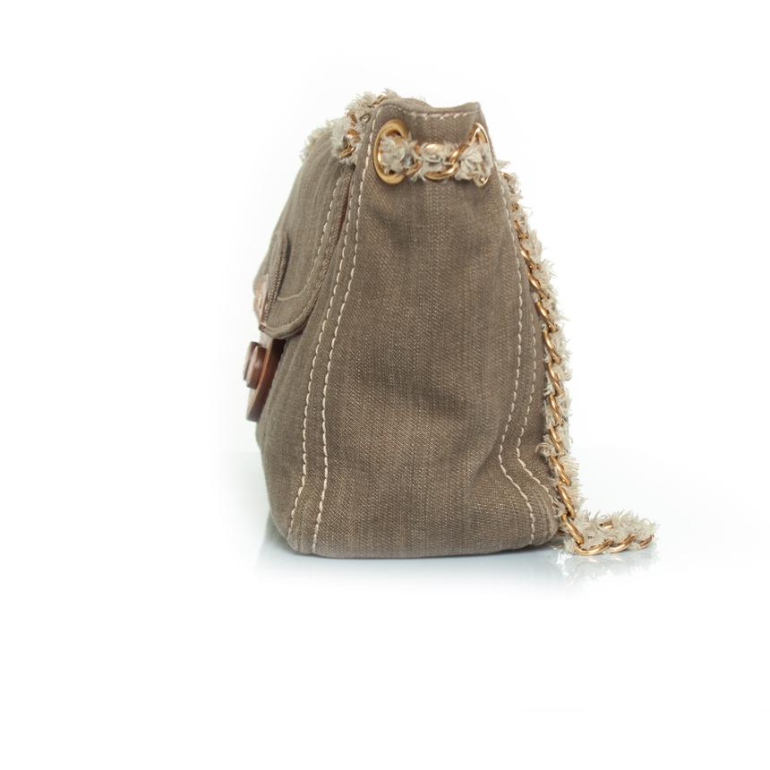 Prada, denim shoulder bag in green For Sale 2