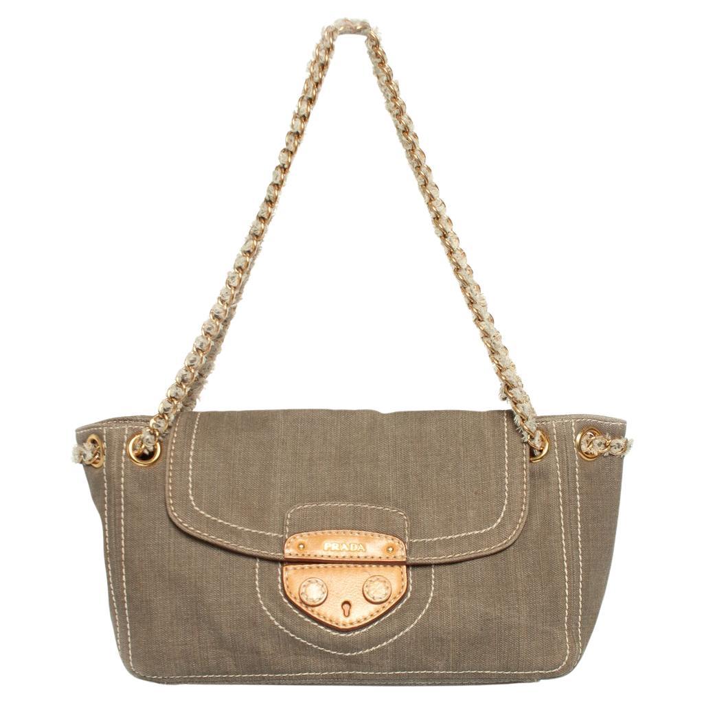Prada, denim shoulder bag in green For Sale
