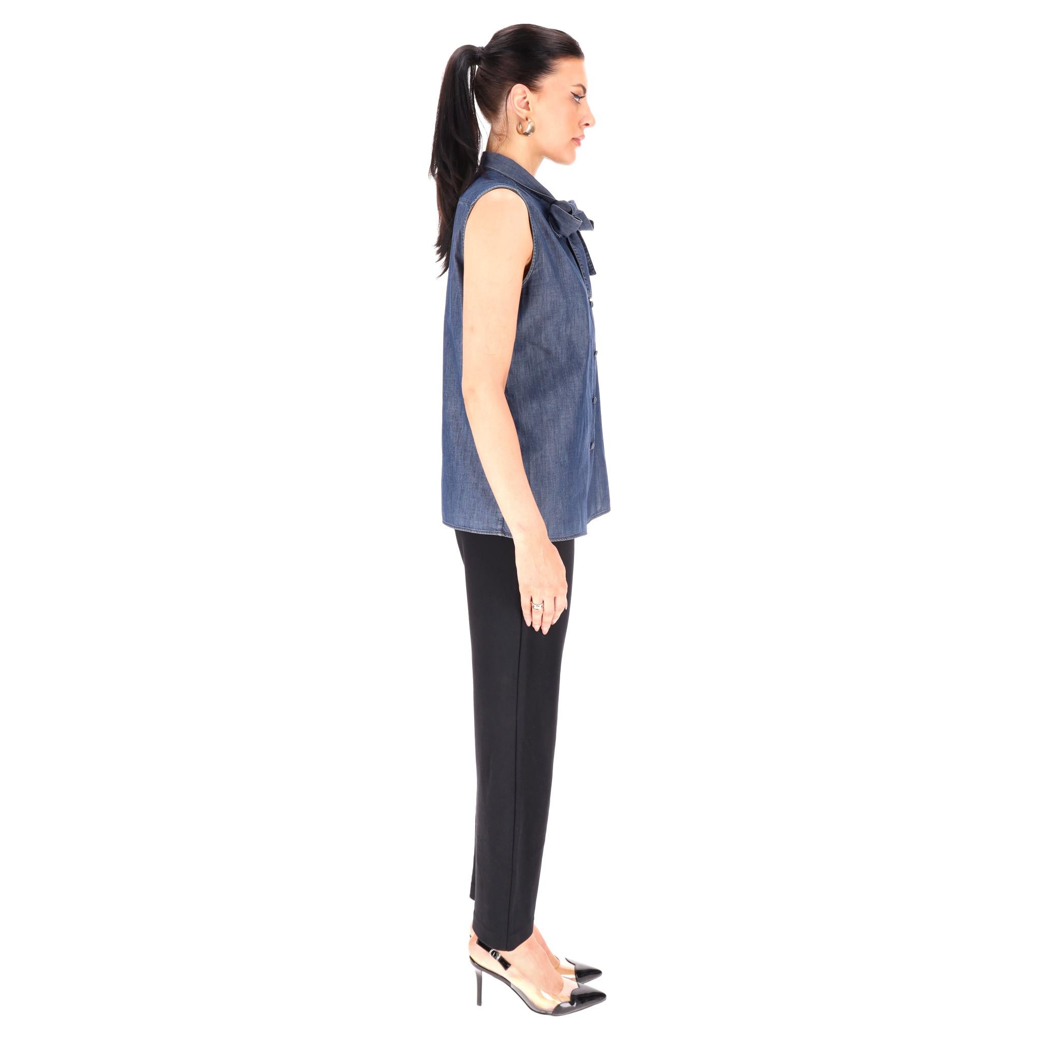 Gris Prada - Top sans manches en denim avec lien au cou en vente