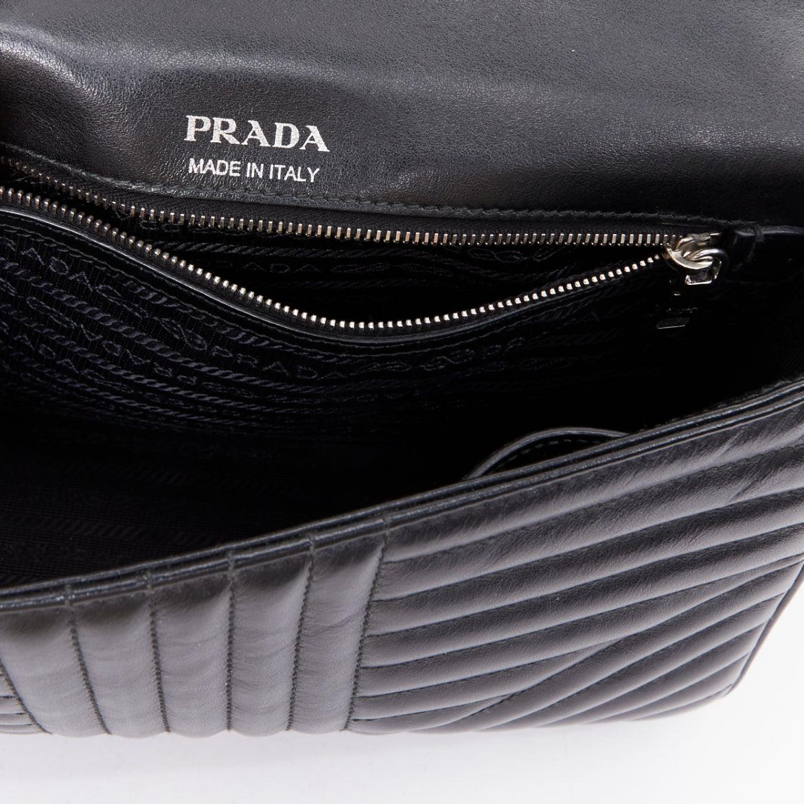 PRADA Diagramme black quilted silver logo crossbody flap shoulder bag For Sale 5