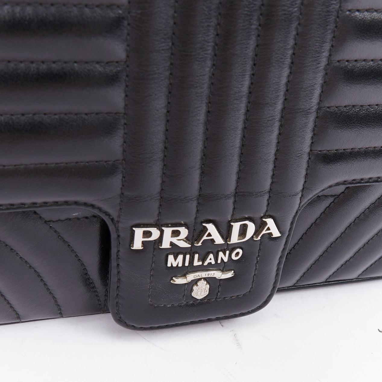 PRADA Diagramme black quilted silver logo crossbody flap shoulder bag For Sale 2
