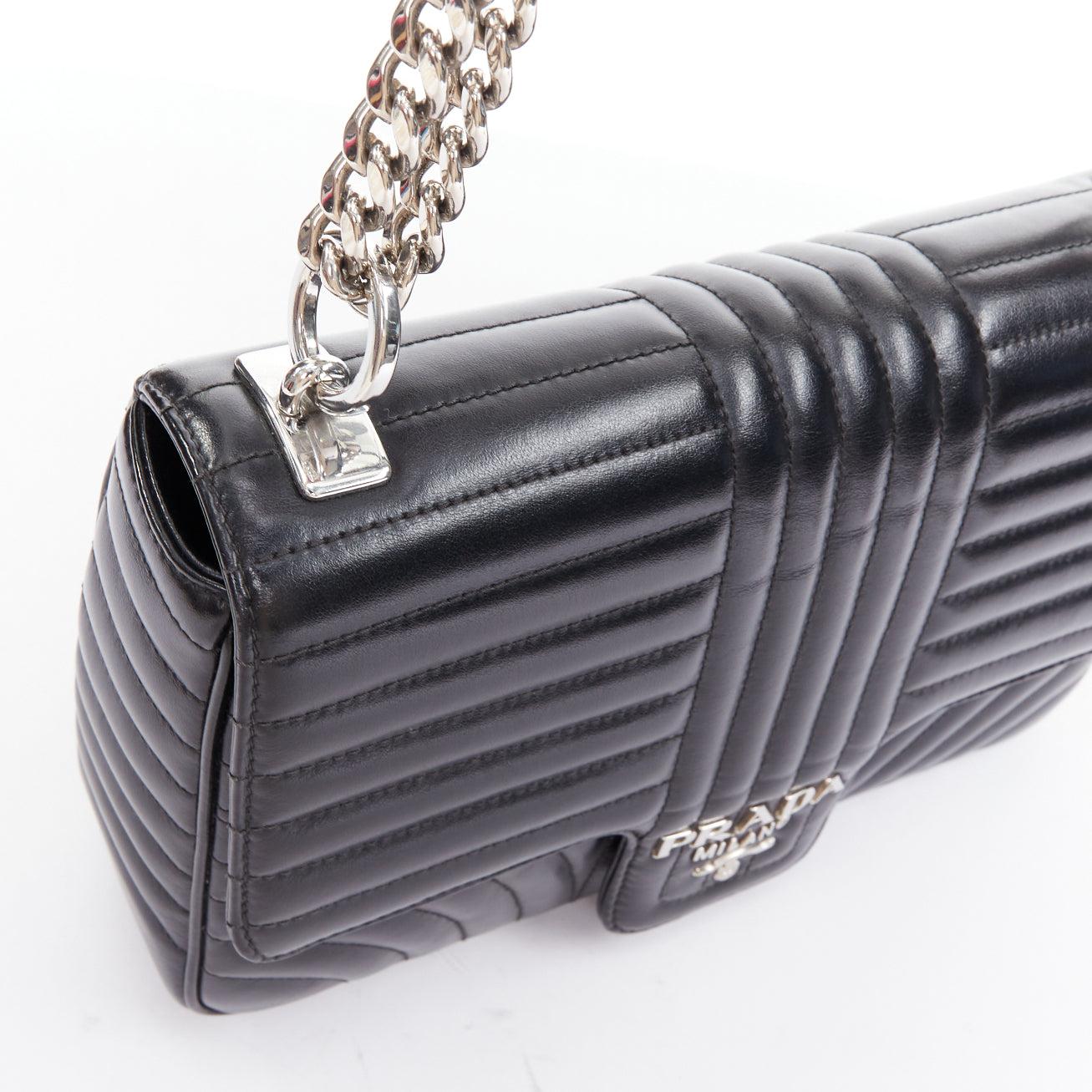 PRADA Diagramme black quilted silver logo crossbody flap shoulder bag For Sale 3