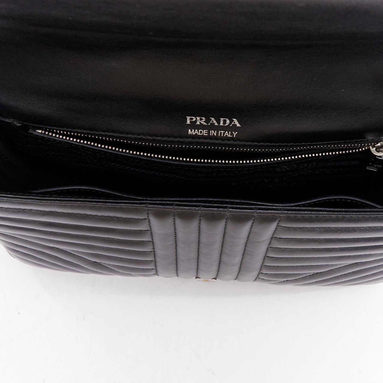 PRADA Diagramme black quilted silver logo crossbody flap shoulder bag For Sale 4