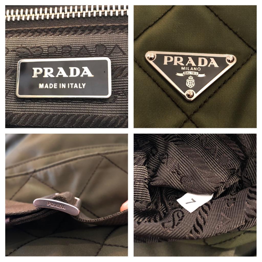 PRADA Diamond Quilted Tessuto Messenger Crossbody Bag Army Green Unisex For Sale 2