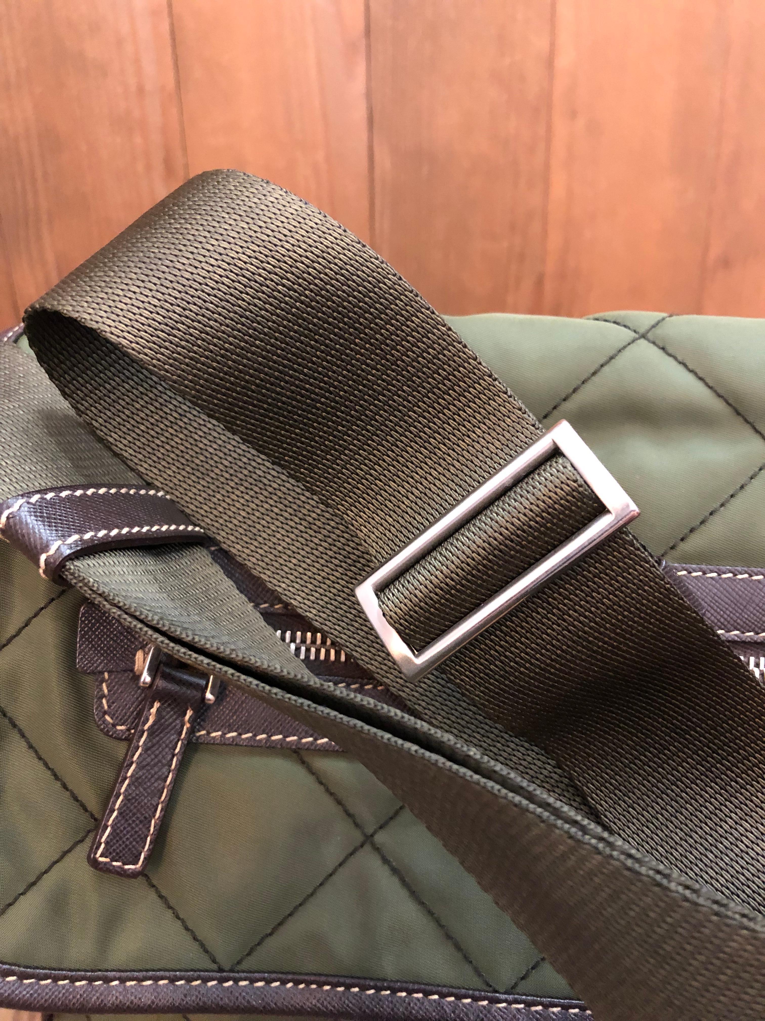 PRADA Diamond Quilted Tessuto Messenger Crossbody Bag Army Green Unisex For Sale 3
