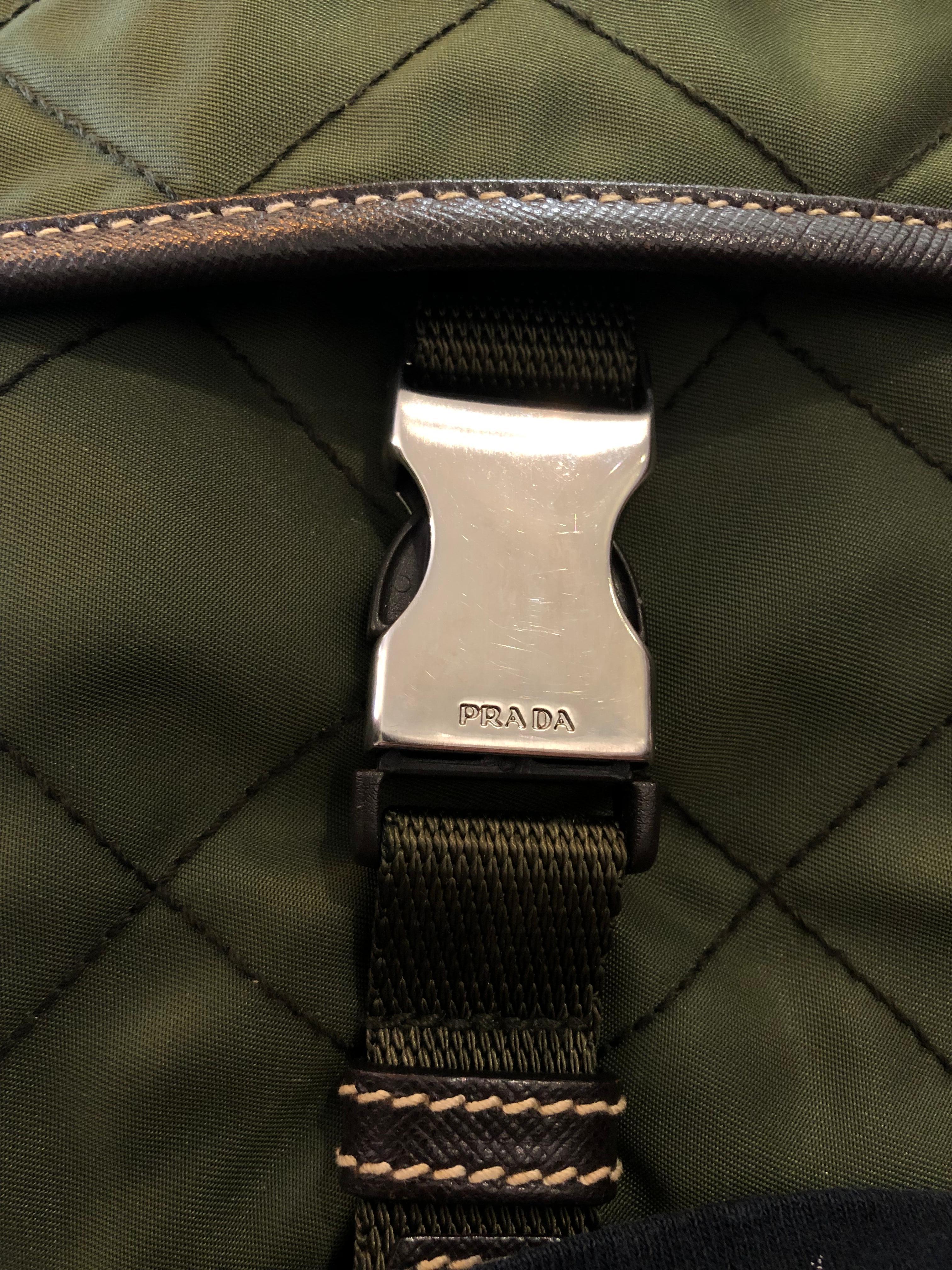 PRADA Diamond Quilted Tessuto Messenger Crossbody Bag Army Green Unisex For Sale 7