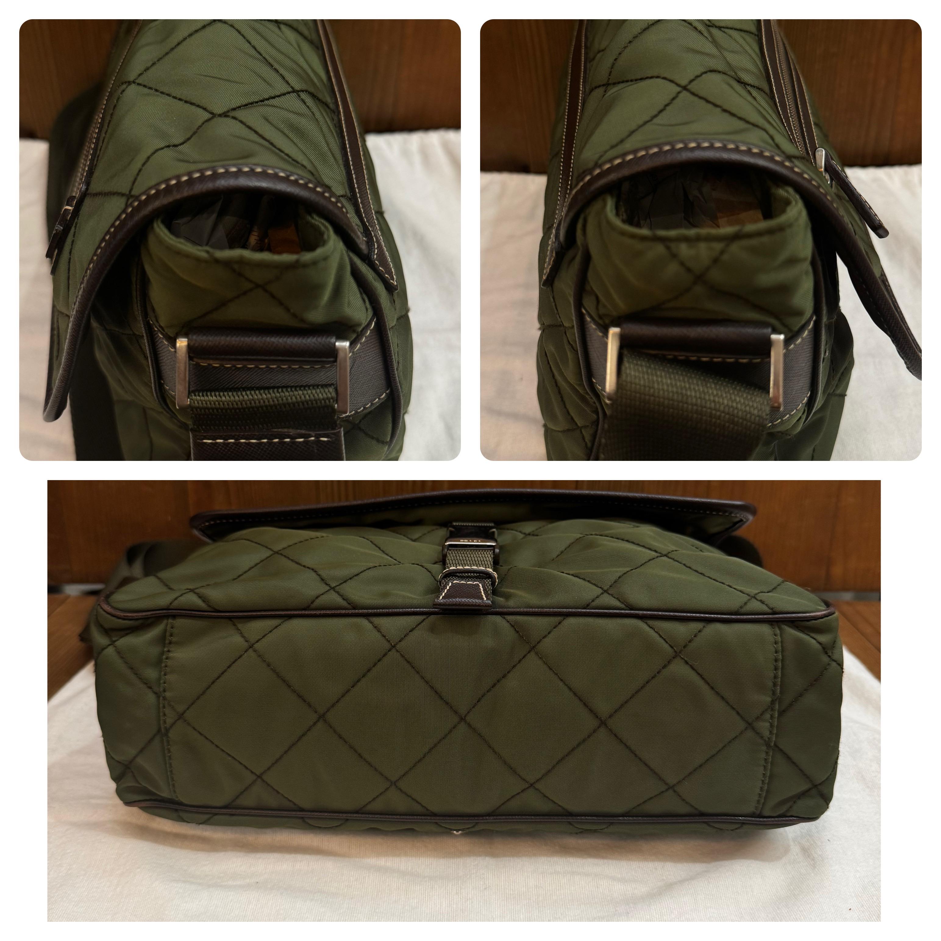 PRADA Diamond Quilted Tessuto Messenger Crossbody Bag Army Green Unisex For Sale 7