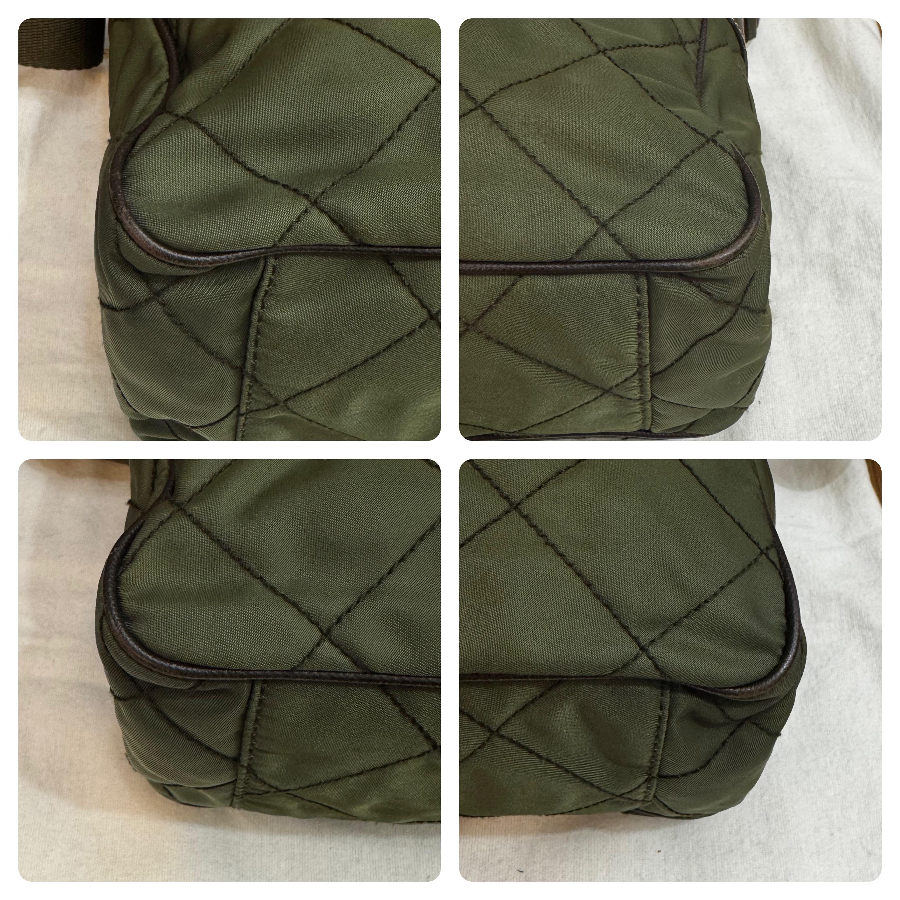 PRADA Diamond Quilted Tessuto Messenger Crossbody Bag Army Green Unisex For Sale 8