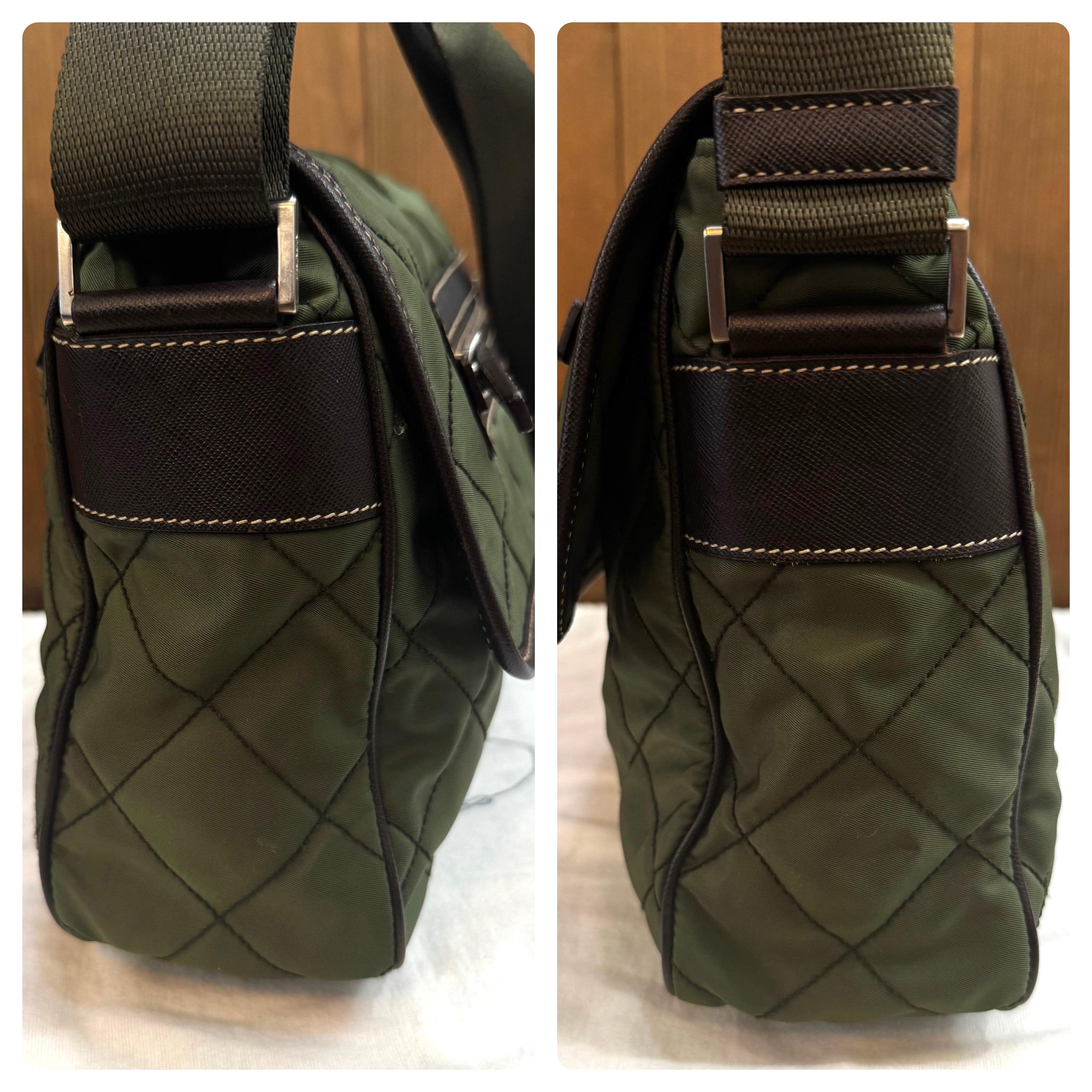 PRADA Diamond Quilted Tessuto Messenger Crossbody Bag Army Green Unisex For Sale 9