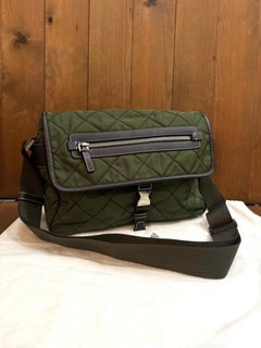 PRADA Diamond Quilted Tessuto Messenger Crossbody Bag Army Green Unisex