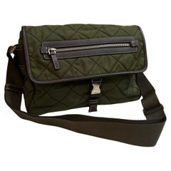 PRADA Diamond Quilted Tessuto Messenger Crossbody Bag Army Green Unisex