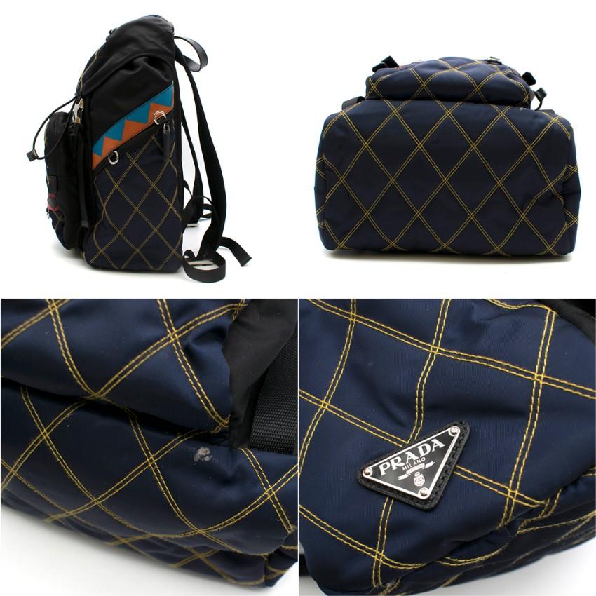 Women's or Men's Prada Diamond StitchBlack/Blue Nylon & Leather Backpack
