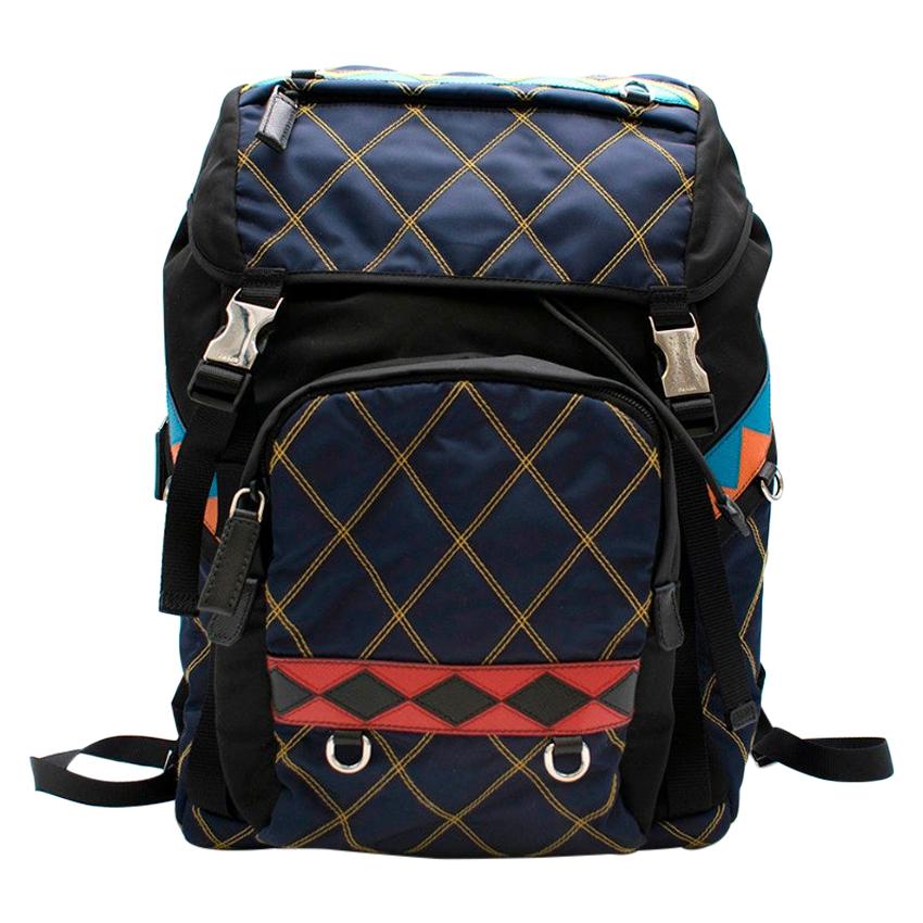 Prada Diamond StitchBlack/Blue Nylon & Leather Backpack