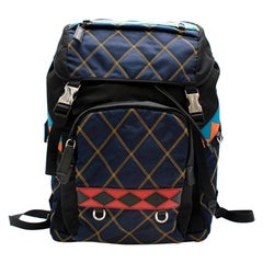 Used Prada Diamond StitchBlack/Blue Nylon & Leather Backpack