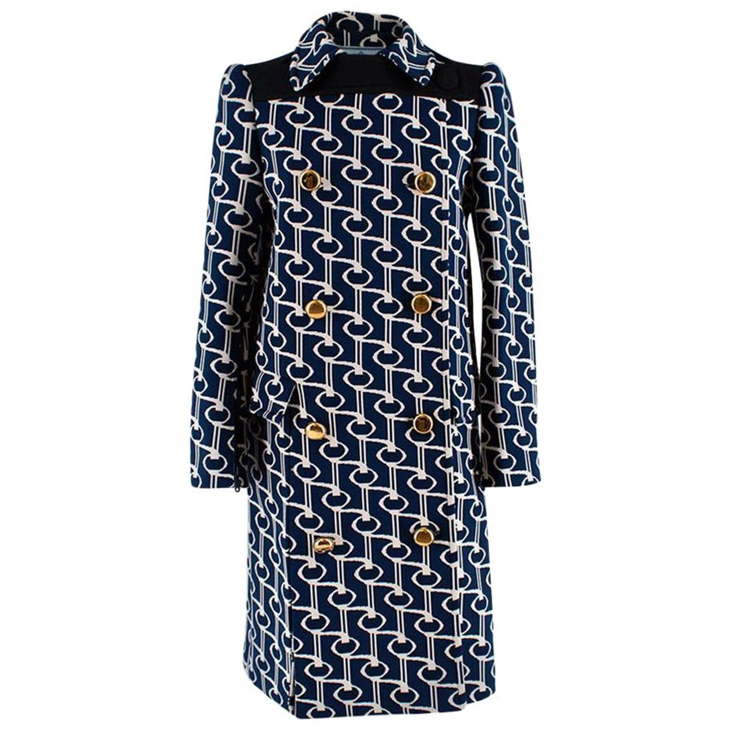 Prada Double-breasted cape key-jacquard coat - Size US 4 For Sale at 1stDibs