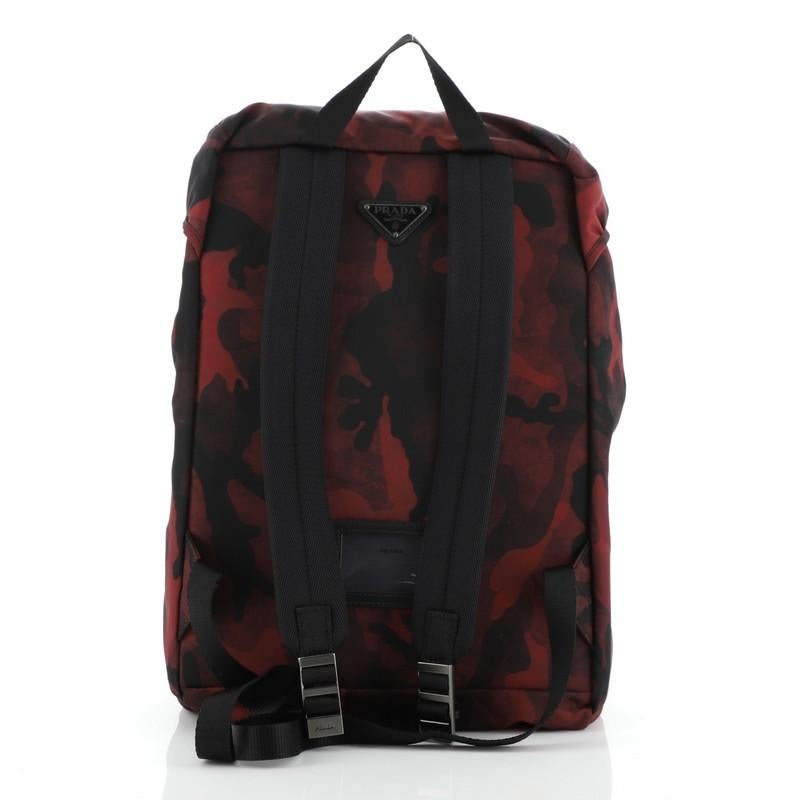 Black Prada Double Buckle Backpack Printed Tessuto Medium