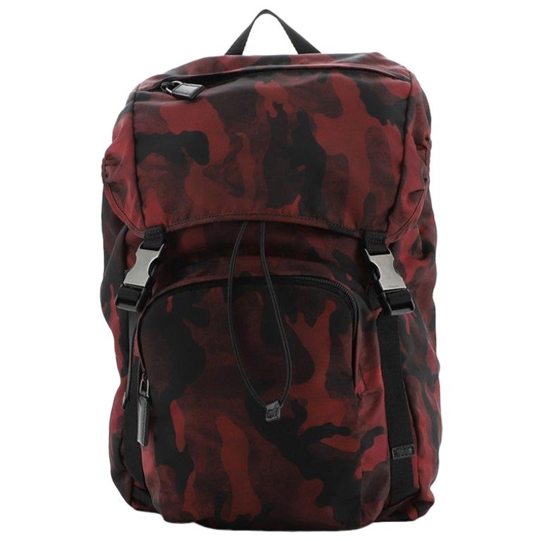 Prada Double Buckle Backpack Printed Tessuto Medium