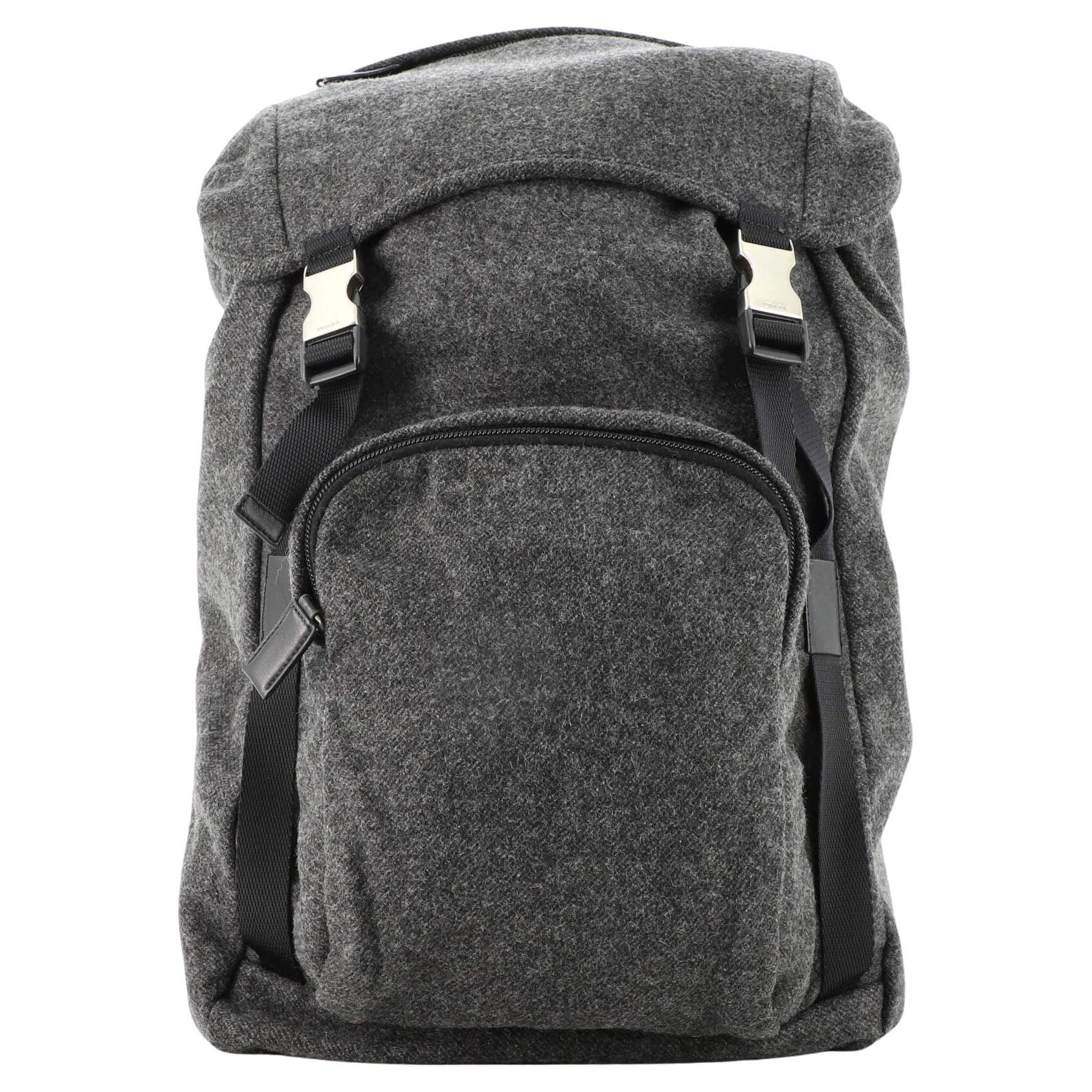 Prada Double Buckle Backpack Wool Medium