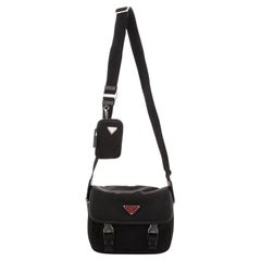 Prada Double Buckle Flap Messenger Bag Tessuto with Saffiano Leather Smal