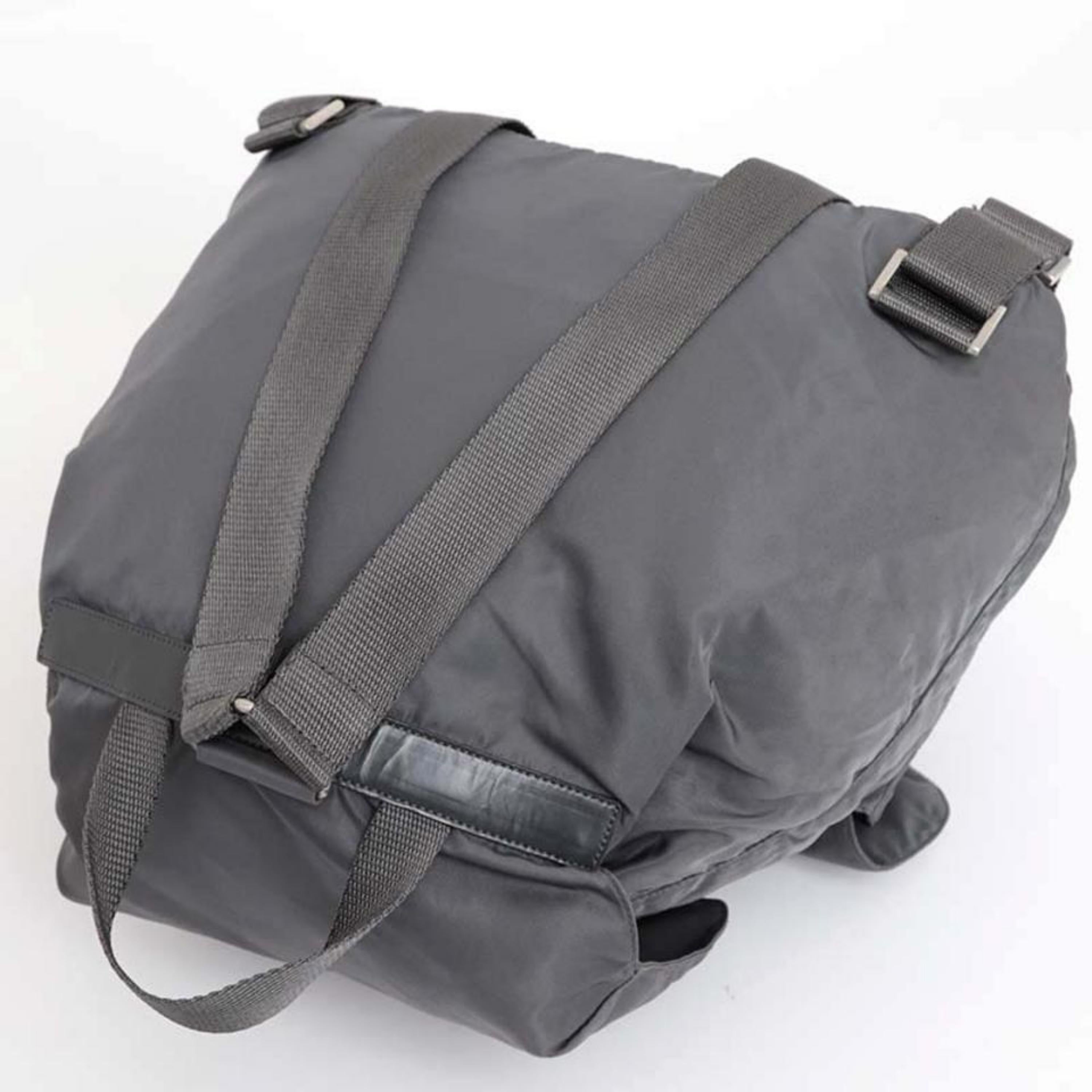 Prada Double Charcoal Pocket 230313 Grey Nylon Backpack For Sale 1