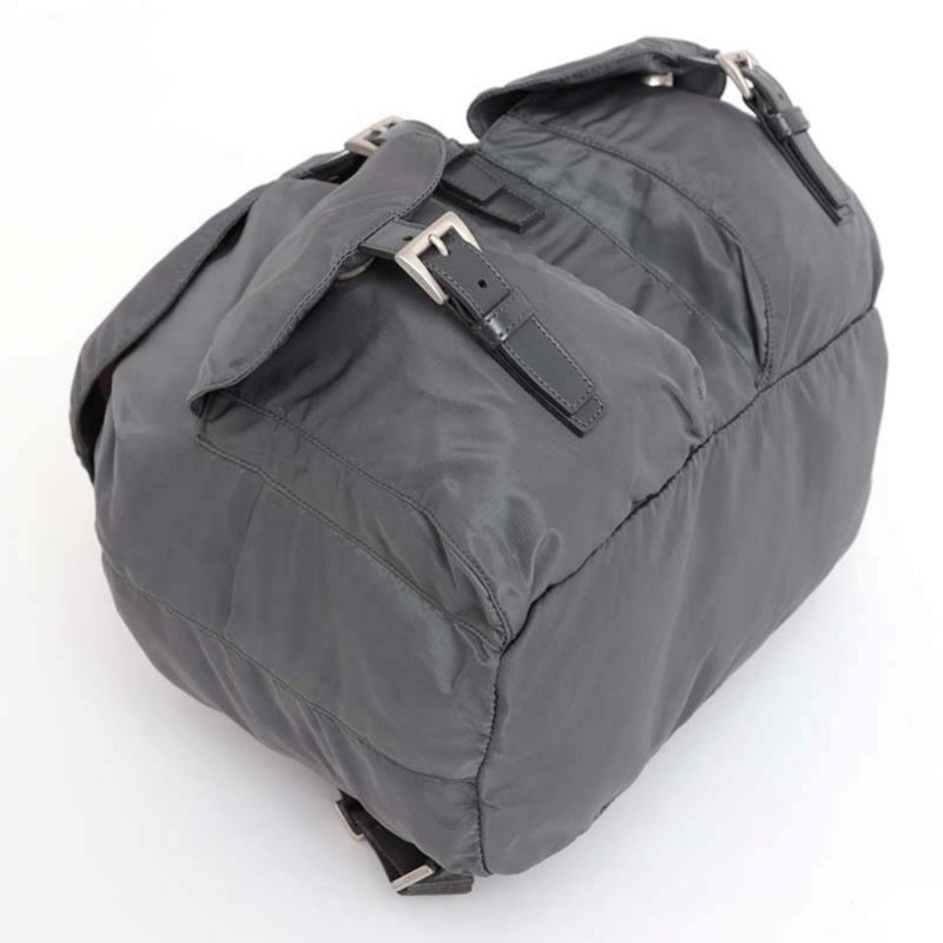 Prada Double Charcoal Pocket 230313 Grey Nylon Backpack For Sale 2