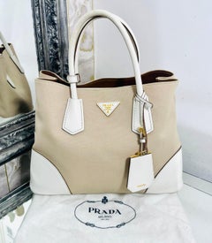 Prada Double Cuir Saffiano Leather & Canvas Tote Bag