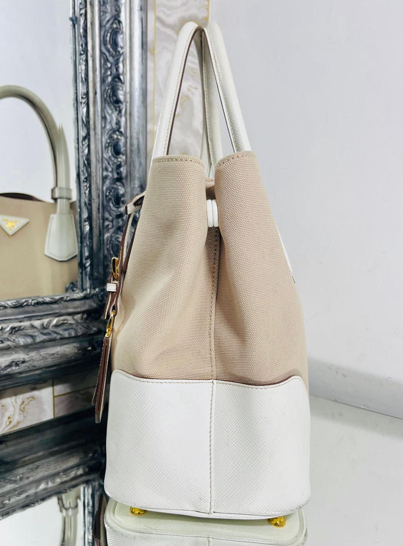 Women's Prada Double Cuir Saffiano Leather & Canvas Tote Bag