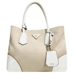 Prada Double Cuir Saffiano Leather & Canvas Tote Bag
