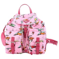 Prada Double Front Pocket Backpack Printed Tessuto Medium