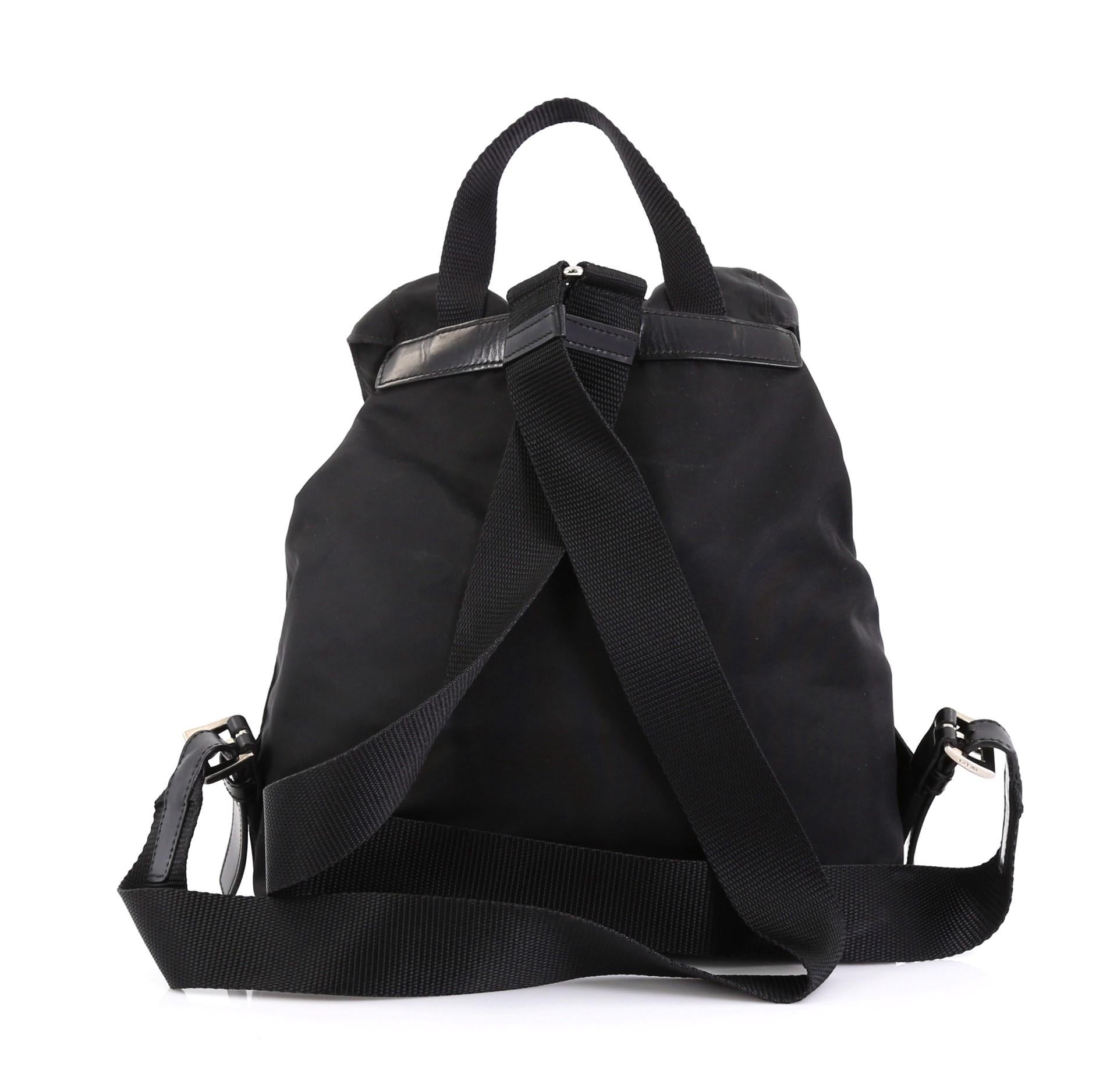 Black Prada Double Front Pocket Backpack Tessuto Medium