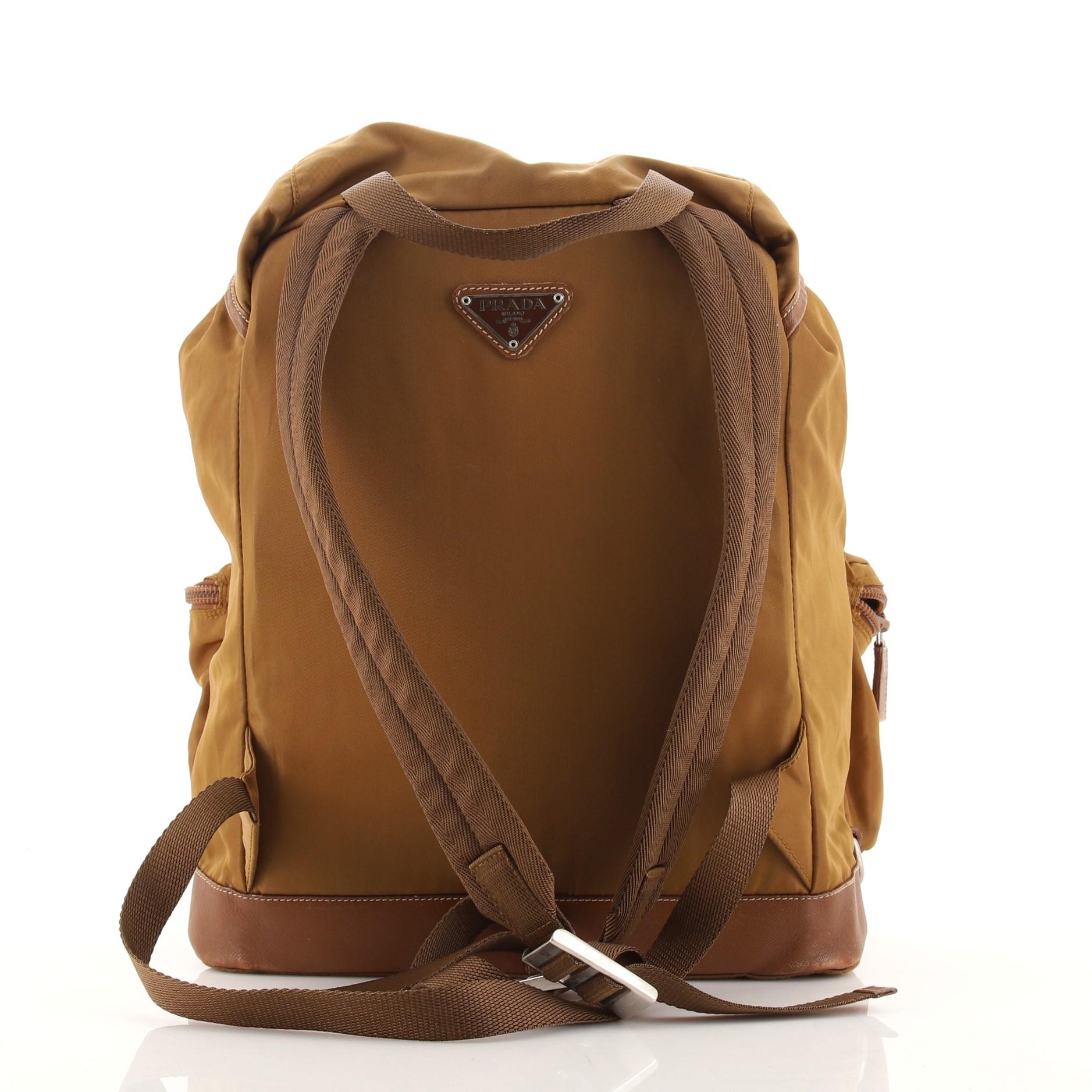 Brown Prada Double Front Pocket Backpack Tessuto Medium