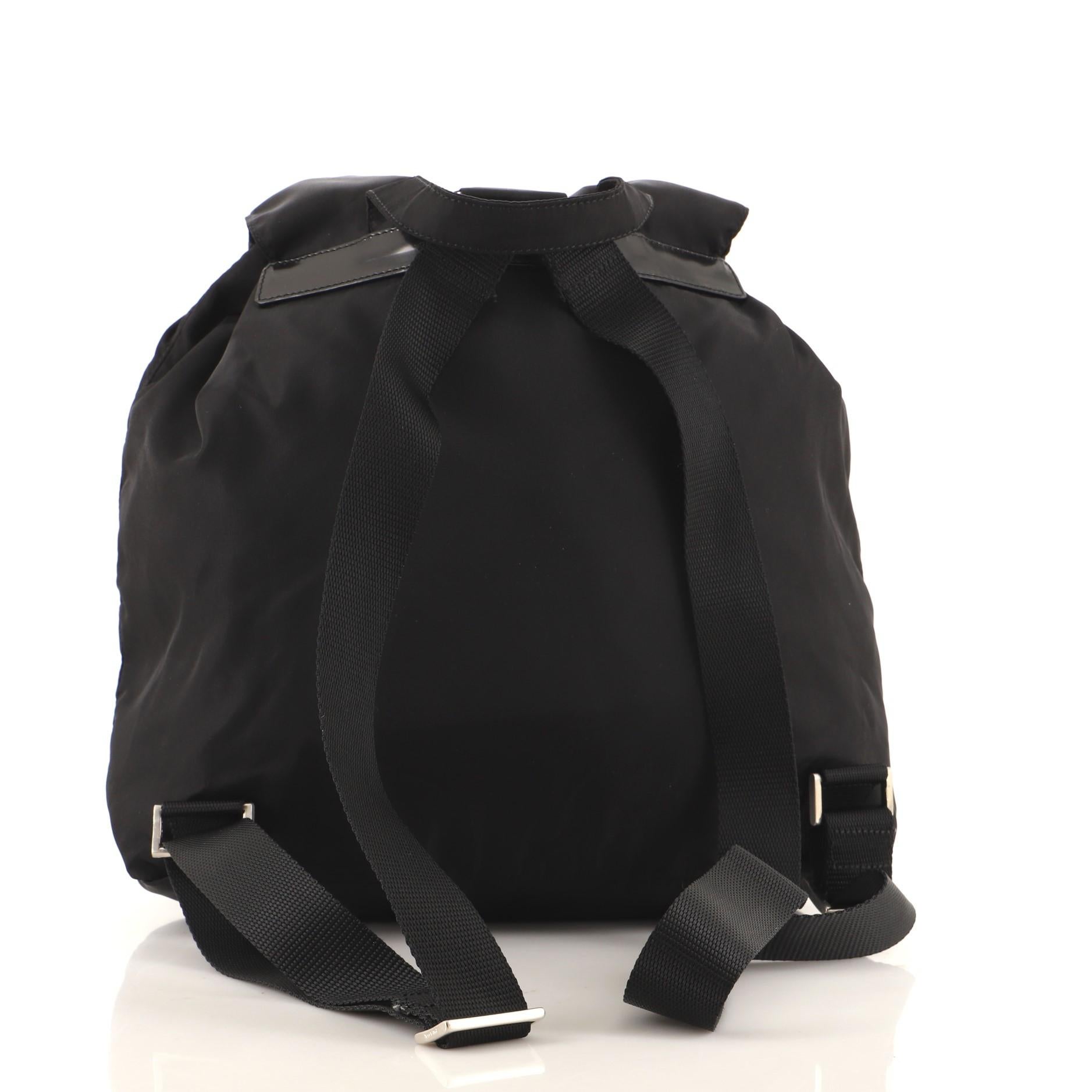 Black Prada Double Front Pocket Backpack Tessuto Medium