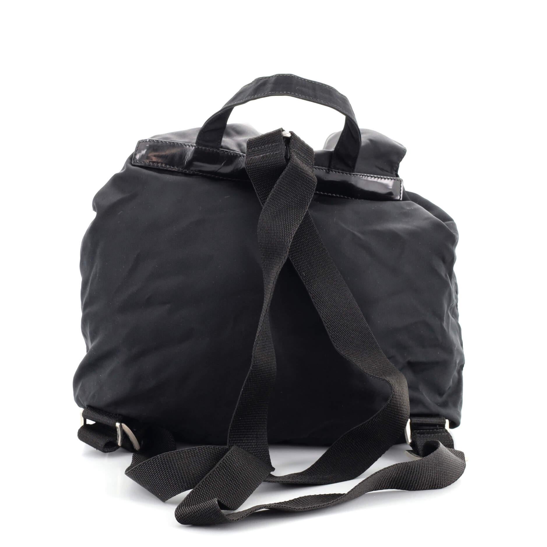 Black Prada Double Front Pocket Backpack Tessuto Medium