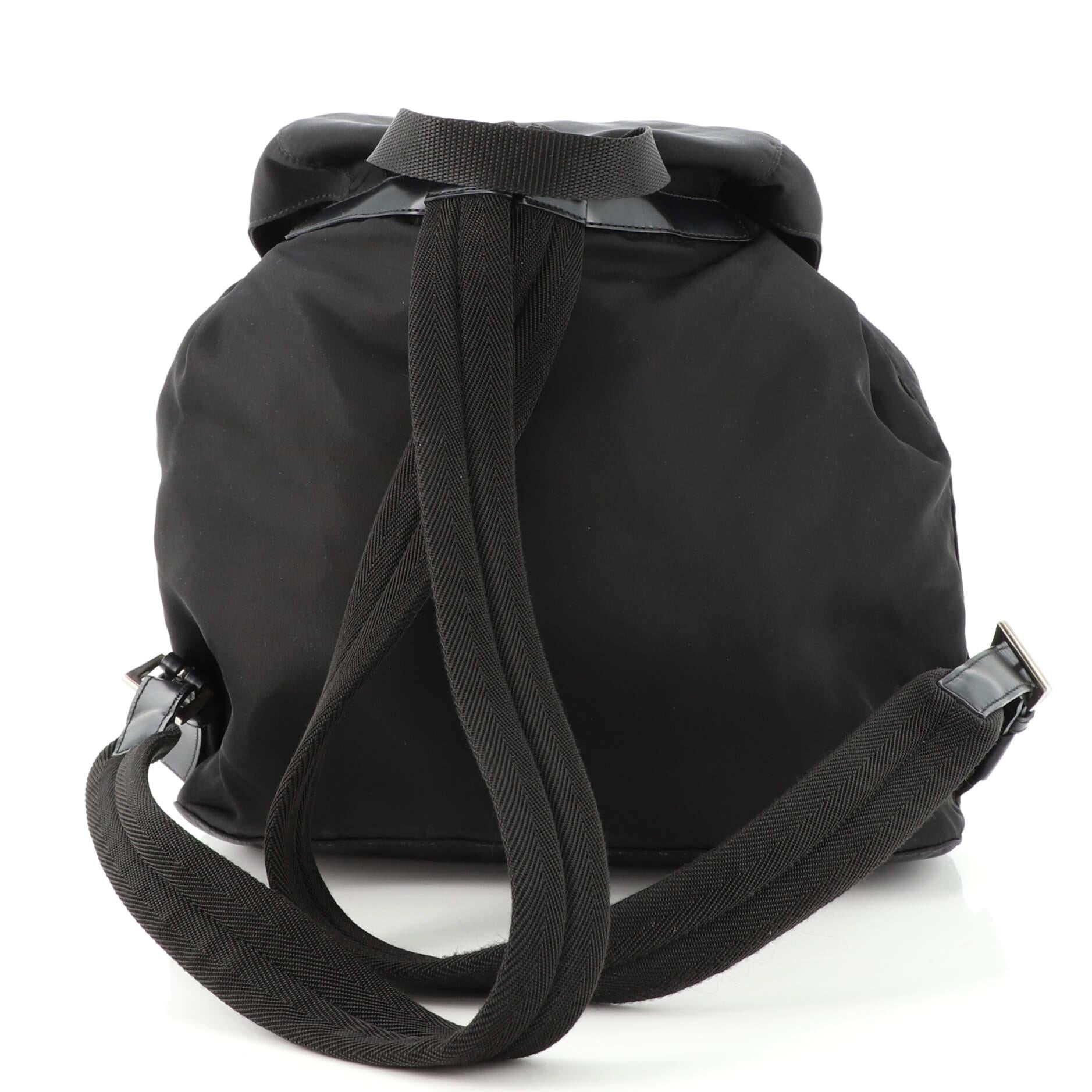 Black Prada Double Front Pocket Backpack Tessuto Medium