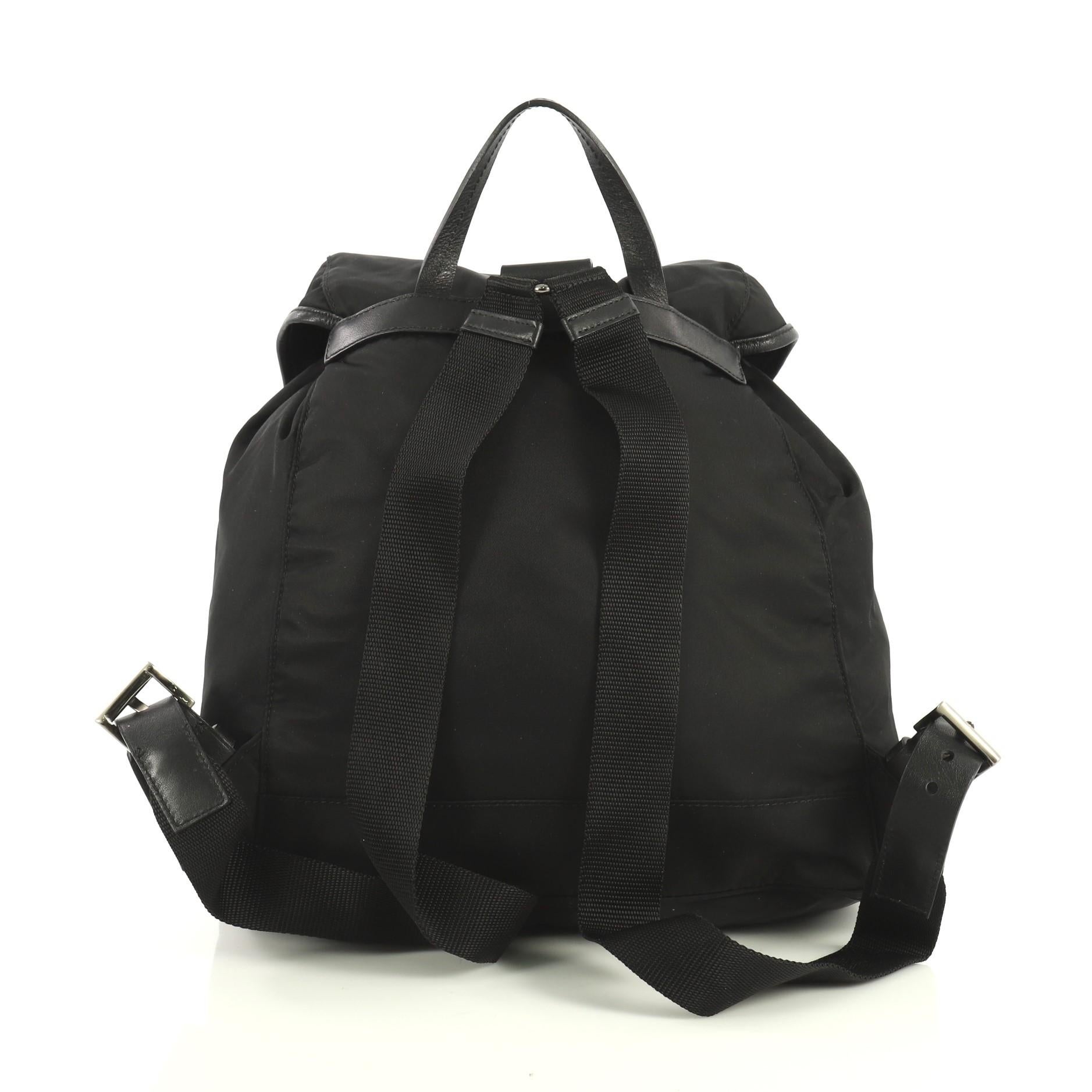 Black Prada Double Front Pocket Backpack Tessuto Medium