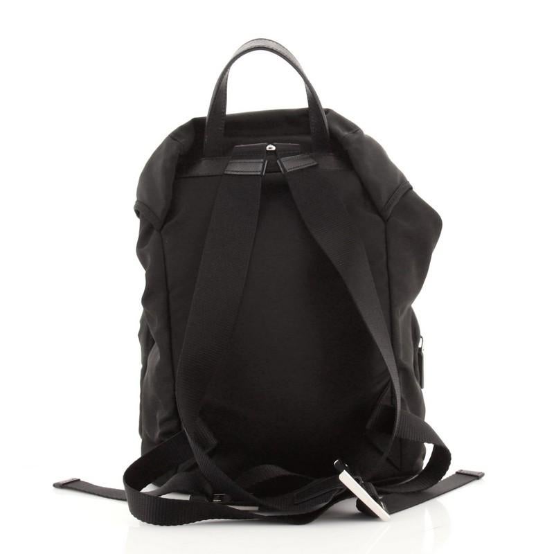 Black Prada Double Front Pocket Backpack Tessuto Small