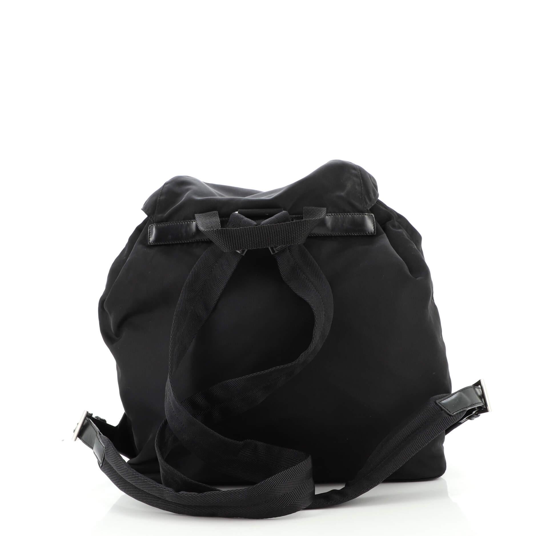 Black Prada Double Front Pocket Backpack Tessuto Small