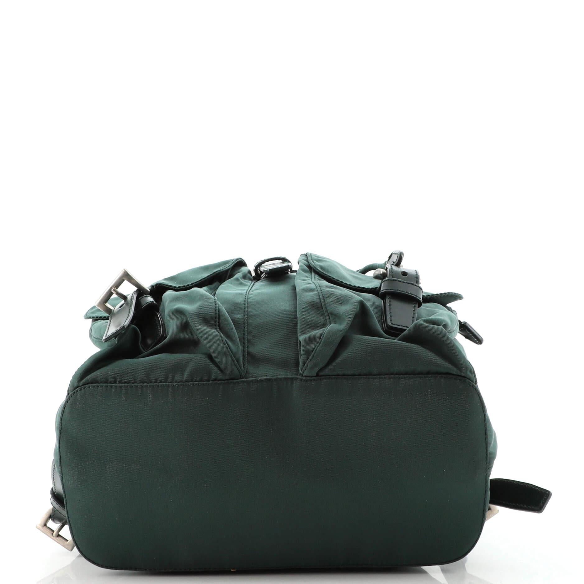 Black Prada Double Front Pocket Backpack Tessuto Small