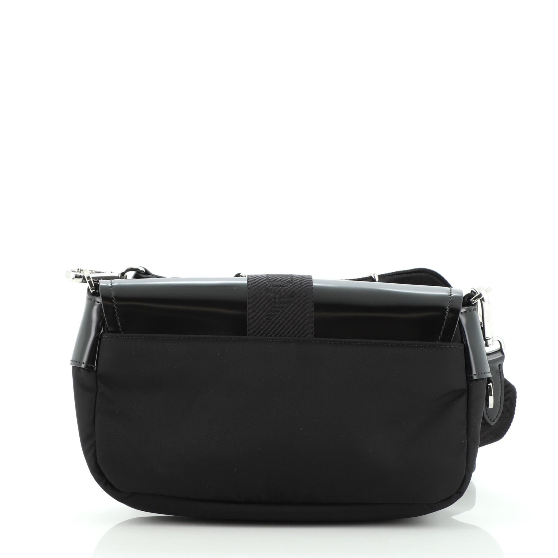Black Prada Double Front Pocket Flap Shoulder Bag Re-Nylon with Leather