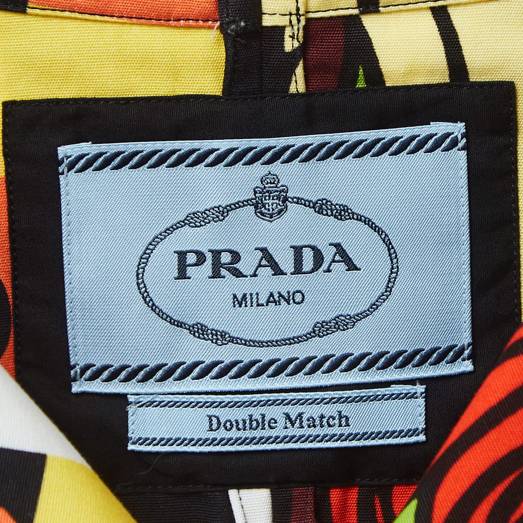 Prada Double Match Multicolor Printed Cotton Short Sleeve Shirt M 1