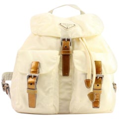 Vintage Prada Double Pocket 96pra1014 Ivory X Brown Nylon Backpack