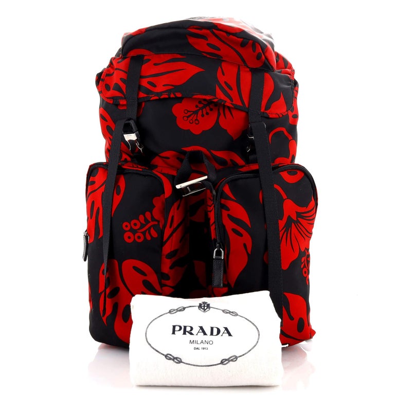 Prada Double Pocket Buckle Backpack Printed Tessuto Large at 1stDibs