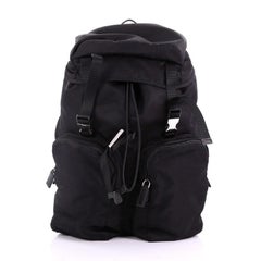 Used Prada Double Pocket Buckle Backpack Tessuto Large