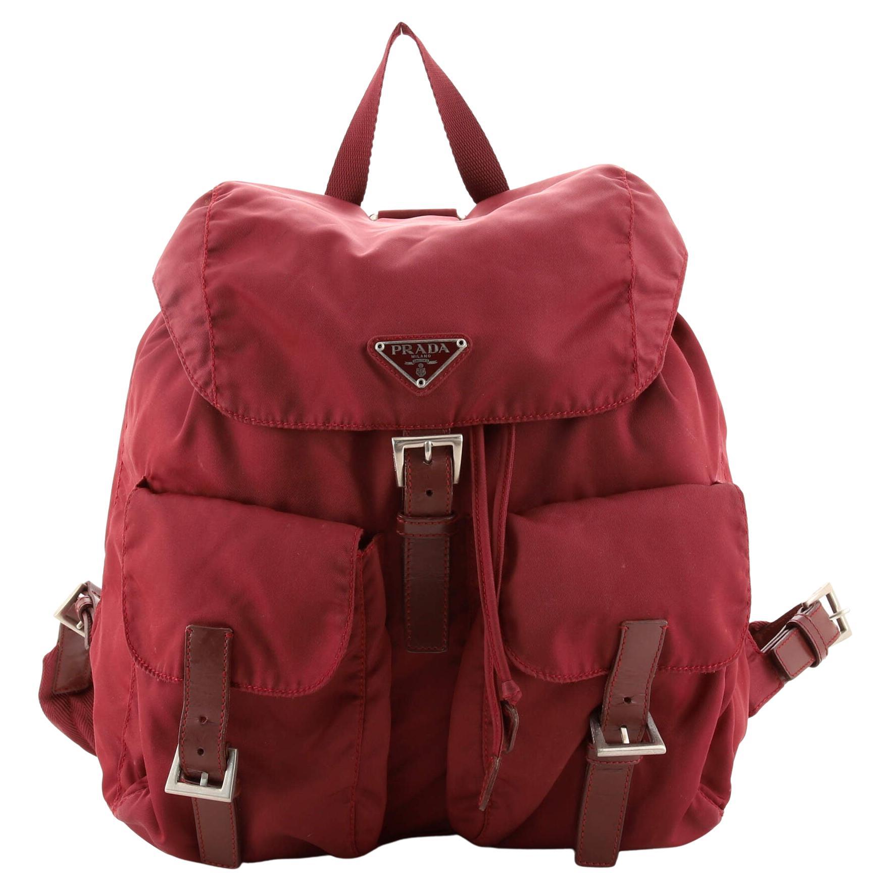 Prada Double Pocket Buckle Backpack Tessuto Small