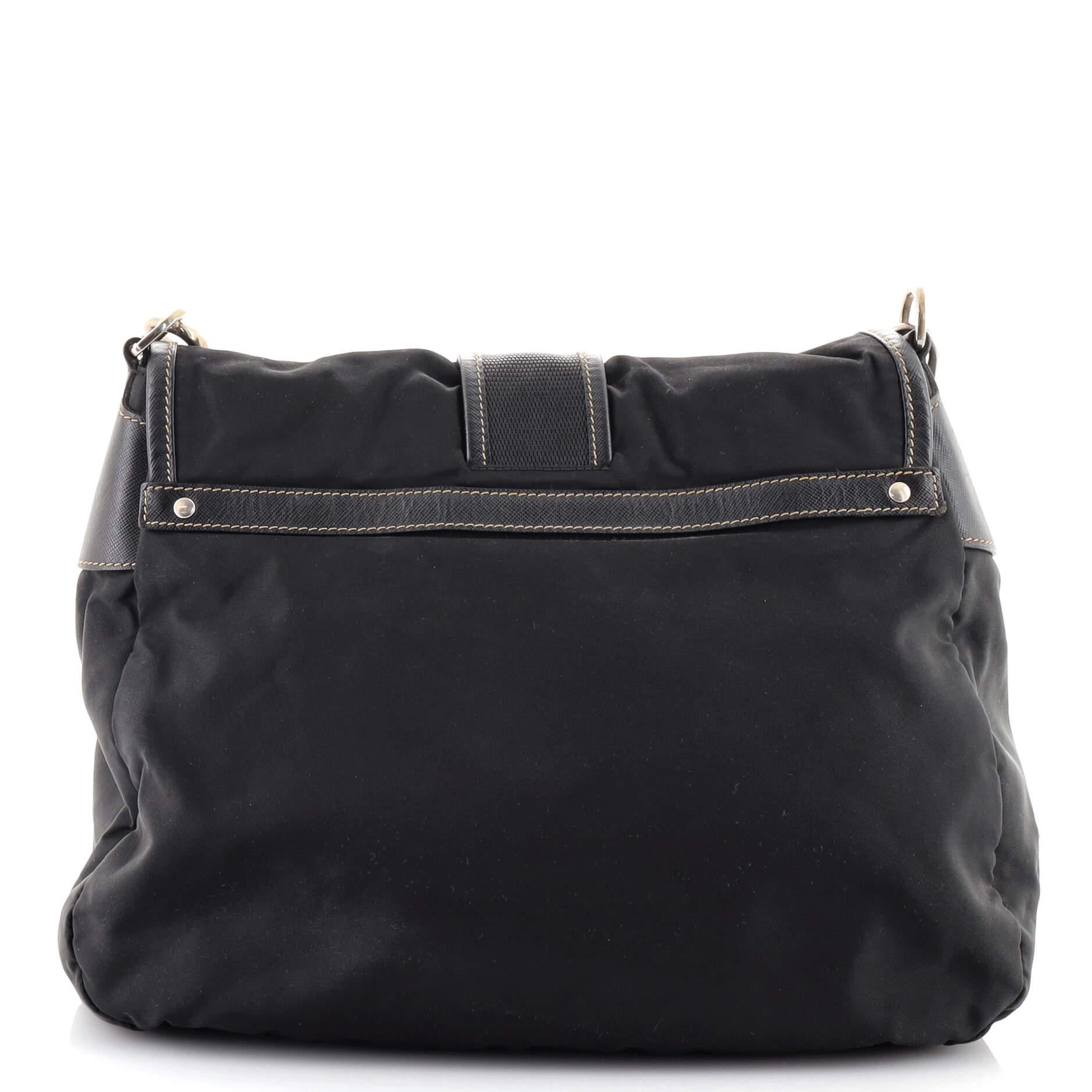 Black Prada Double Pocket Buckle Flap Bag Tessuto and Leather Medium