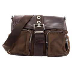 Prada Double Pocket Buckle Flap Bag Tessuto and Leather Medium