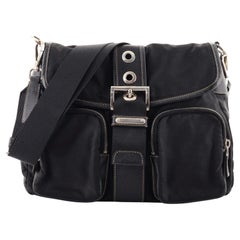 Prada Double Pocket Buckle Flap Bag Tessuto and Leather Medium