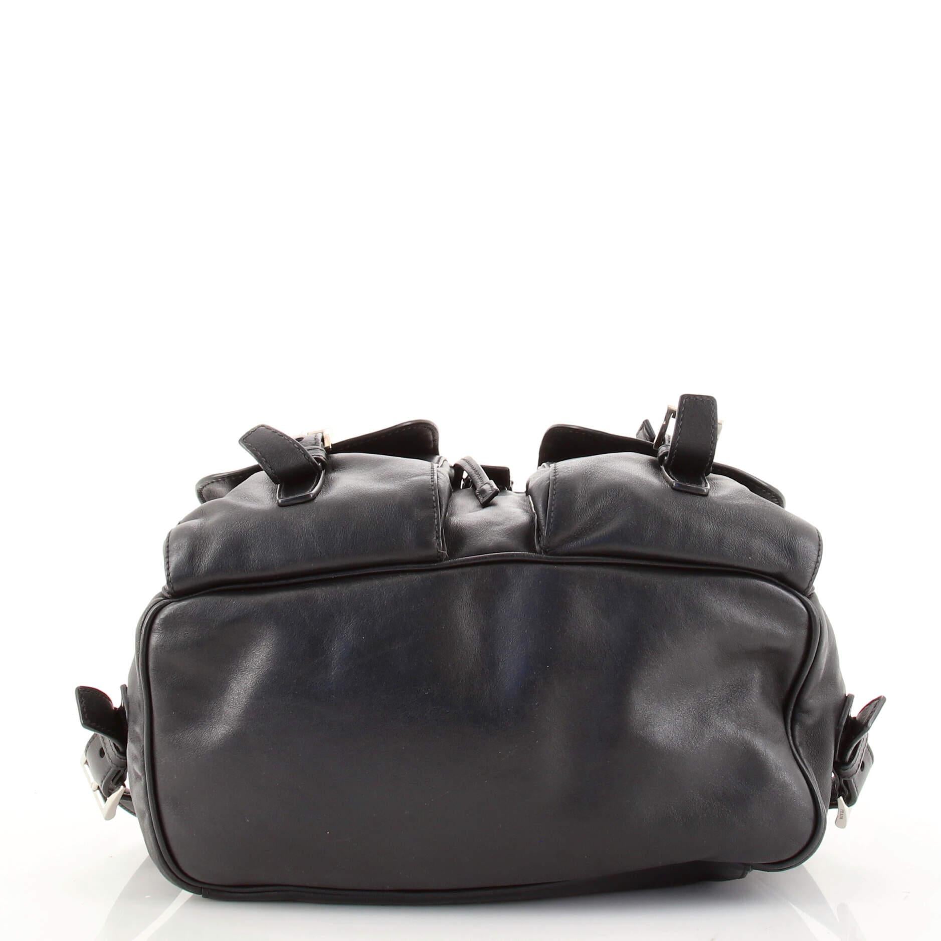Prada Double Pocket Drawstring Backpack Soft Calf Medium In Good Condition In NY, NY