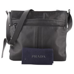 Vintage Prada Double Pocket Zip Messenger Soft Calfskin Large Black