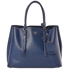 Prada Double Saffiano Cuir Bluette Medium  Leather Tote, Brand New